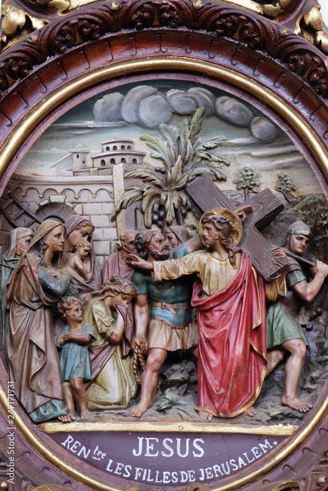 8th Stations of the Cross,Jesus meets the daughters of Jerusalem, Carthusian monastery in Pleterje, Slovenia 