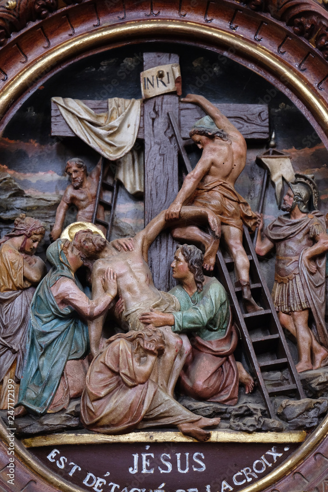 13th Stations of the Cross,Jesus' body is removed from the cross, Carthusian monastery in Pleterje, Slovenia 
