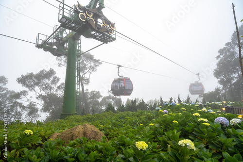 Cable car in the fog.Beautiful nature trail (da nang,vietnam) photo