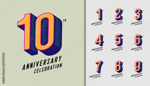 Set of anniversary logotype. Modern anniversary celebration icons. Design for company profile, booklet, leaflet, magazine, brochure, invitation or greeting card.