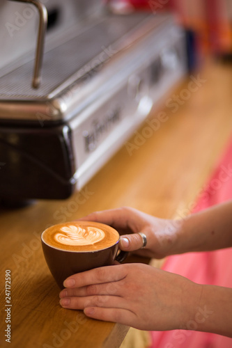 making coffee. coffee latte art in vintage color