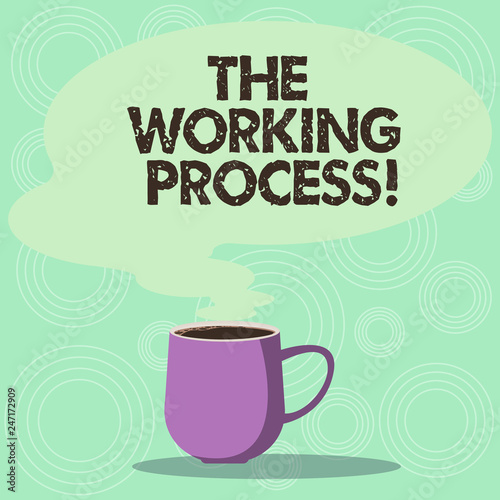 Wallpaper Mural Handwriting text The Working Process. Concept meaning companys partially finished goods waiting completion Mug photo Cup of Hot Coffee with Blank Color Speech Bubble as Steam icon Torontodigital.ca