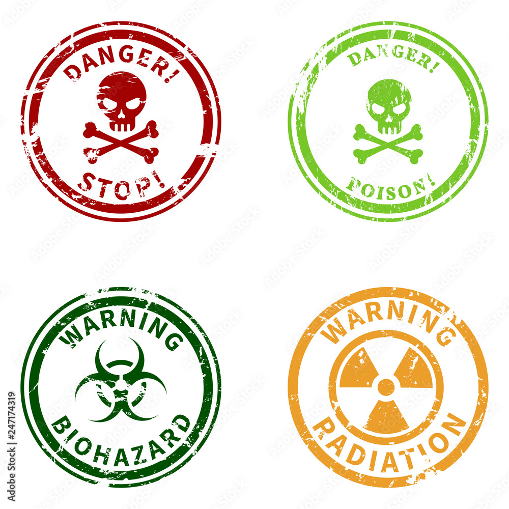 Vector Set of Warning Stamps. Danger Caution Seals Vector Set of Warning Stamps. Danger Caution Seals