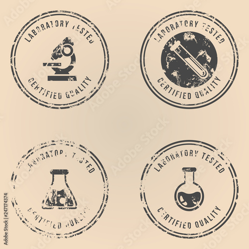 Vector Set of Stamps with Text - Laboratory Tested, Certified Quality.