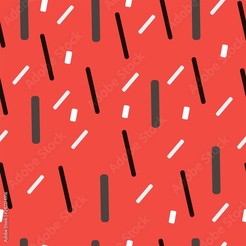 Seamless pattern geometric abstraction strokes black and white on a red background. Perfect for textiles, pack, design.