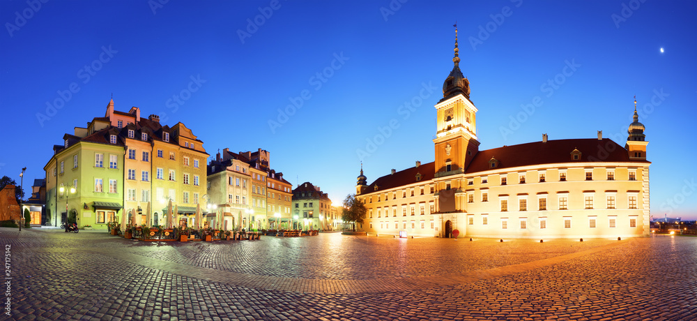 Warsaw city at night, panorama, Poland