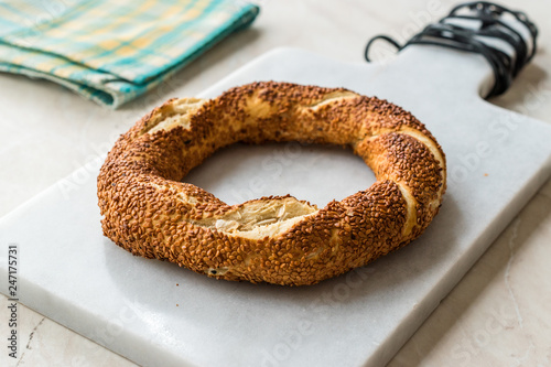 Traditional Turkish Bagel Simit with Sesame Seeds From Istanbul / Turkey.