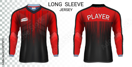 Long sleeve soccer jerseys, T-Shirt sport mockup template, Realistic graphic design for Football Uniform, Goalkeeper, Motocross, Unisex Cycling, etc, Easily to change logo, name, color in your styles.