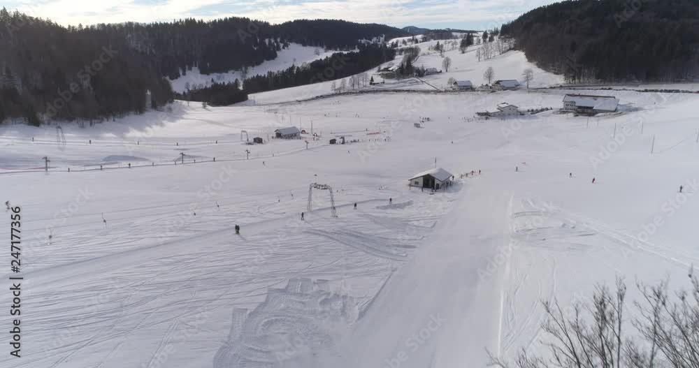 Bugnenets Jura ski resort approach - Aerial 4K Bugnenets Jura ski resort approach - Aerial 4K