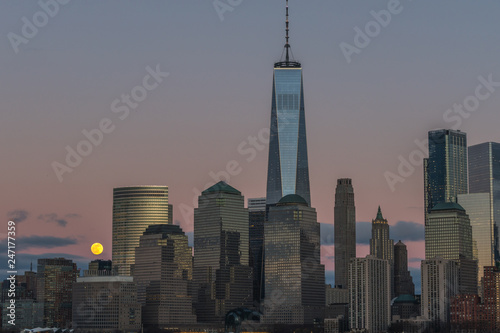 World Trade Center, Full Moon Rise, Manhattan, New York City Skyline