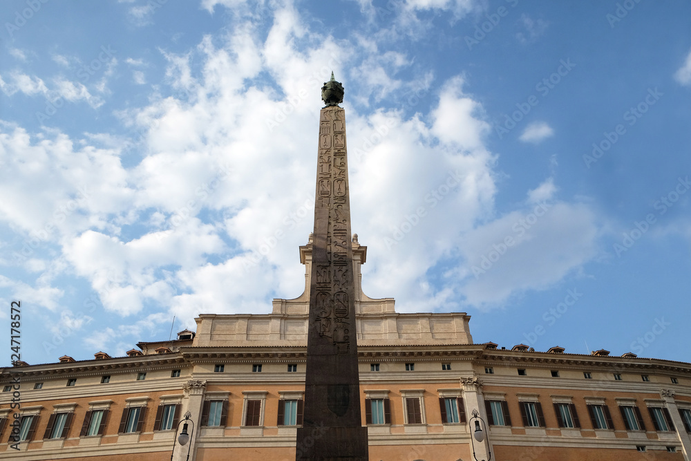 Palazzo Montecitorio, seat of the Italian Chamber of Deputies with the obelisk of Augustus in Rome, Italy