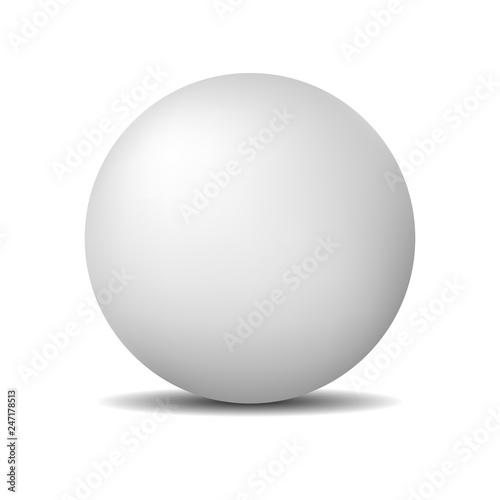 White Round Sphere or Ball. Realistic Matte Pearl or Plastic Ball isolated on white background. Vector Illustration for Your Design.