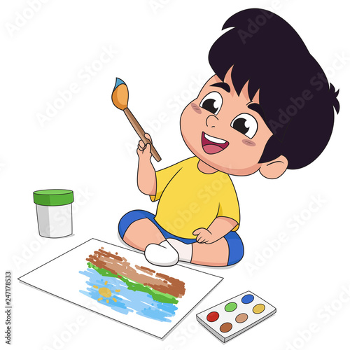 In class the children are drawing on paper in the imagination of both wood and watercolor.