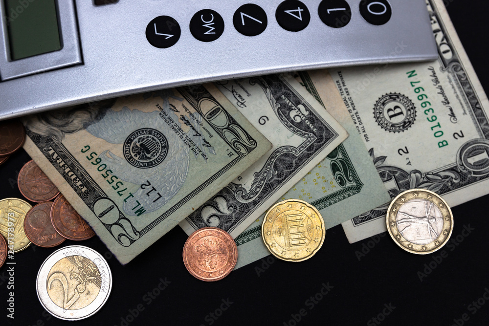 Fototapeta premium Money and Calculator, business concept. American dollars counting cash.