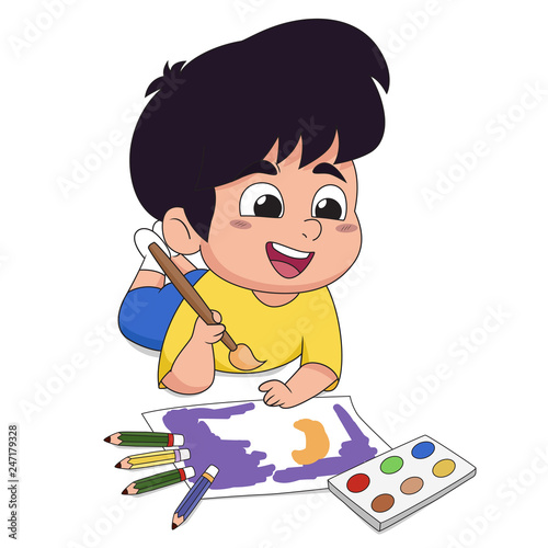 In class the children are drawing on paper in the imagination of both wood and watercolor.