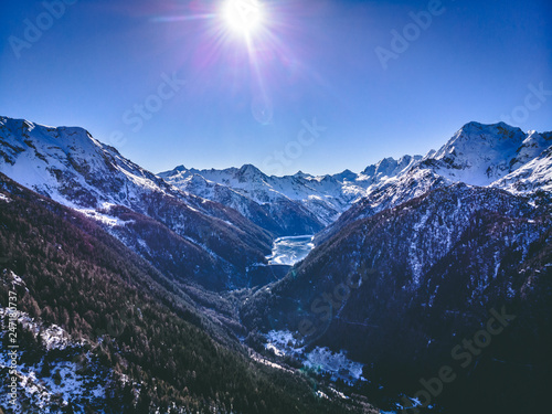 Winter panoramic view of Alps Mountains