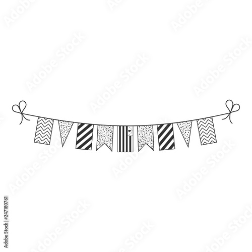 Decorations bunting flags for Abkhazia national day holiday in black outline flat design. Independence day or National day holiday concept.