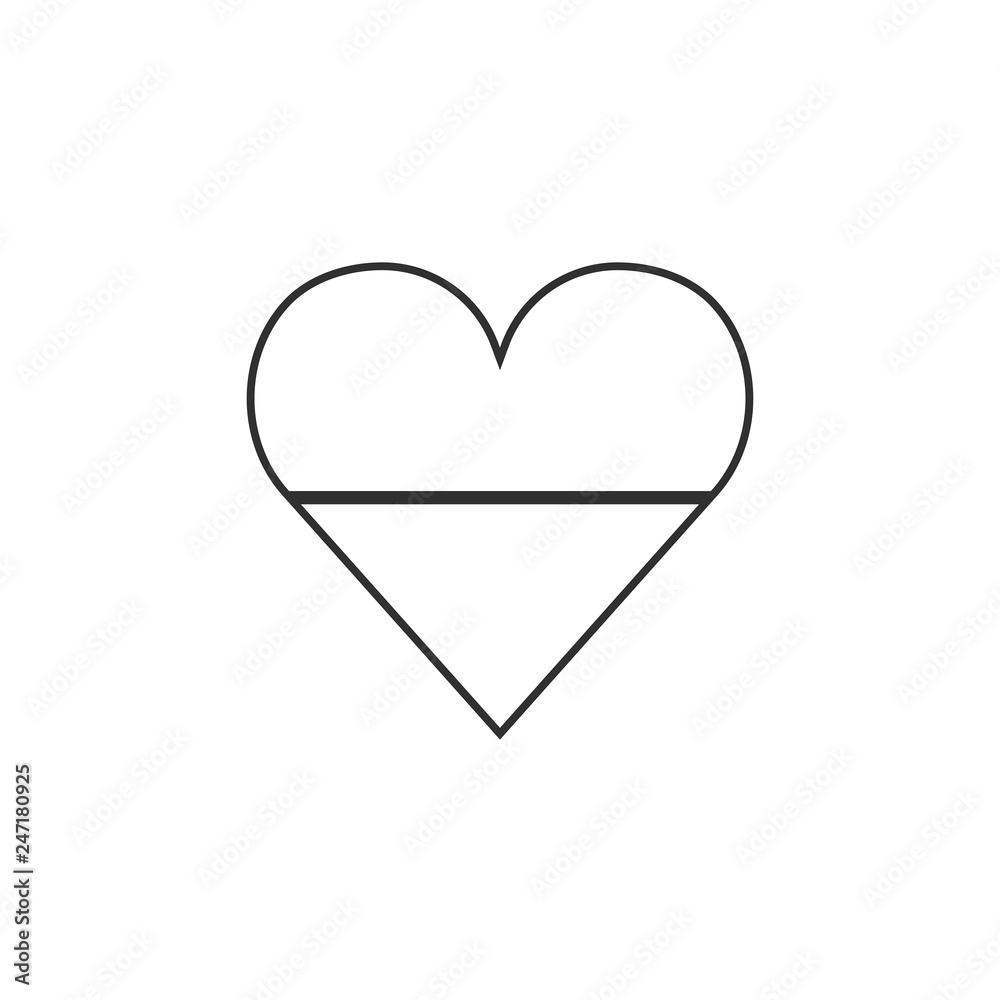 Horizontal bicolour two bands country flag icon in a heart shape in black outline flat design. Independence day or National day holiday concept.