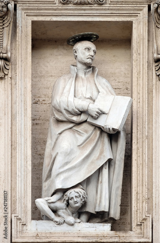Saint Ignatius of Loyola on the facade of the Church of the Gesu, mother church of the Society of Jesus, Rome, Italy