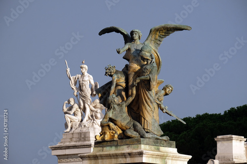 Statues of the Thought and Strength in the monument to Victor Emmanuel II. Venice Square, Rome, Italy 