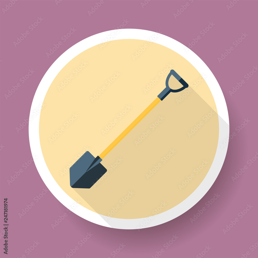 vector flat round icon round-pointed spade with Long shadow vector flat round icon round-pointed spade with Long shadow