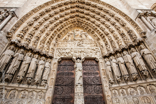 Entrance to Notre-Dame cathedral in Paris, France