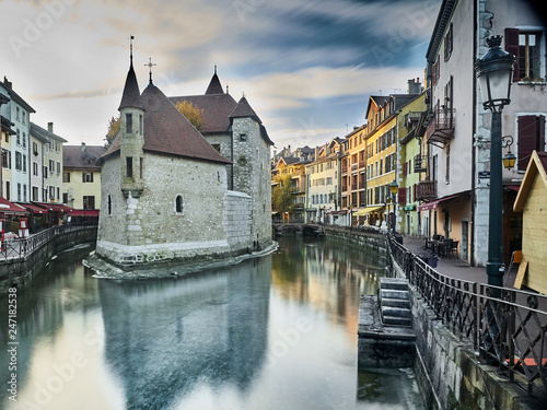 The "Palais de l'Ile" in Annecy, a historical building placed in a small island on the river Thiou, which runs inside Annecy. The building was a prison in the past, now it's a museum people can visit