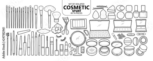 Set of isolated cosmetic stuff in 74 pieces.