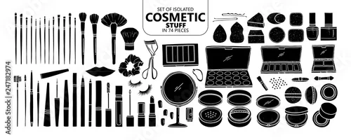 Obraz Set of isolated silhouette cosmetic stuff in 74 pieces.
