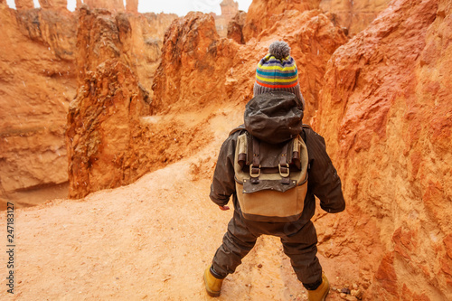 Boy hiking in Bryce canyon National Park  Utah  USA