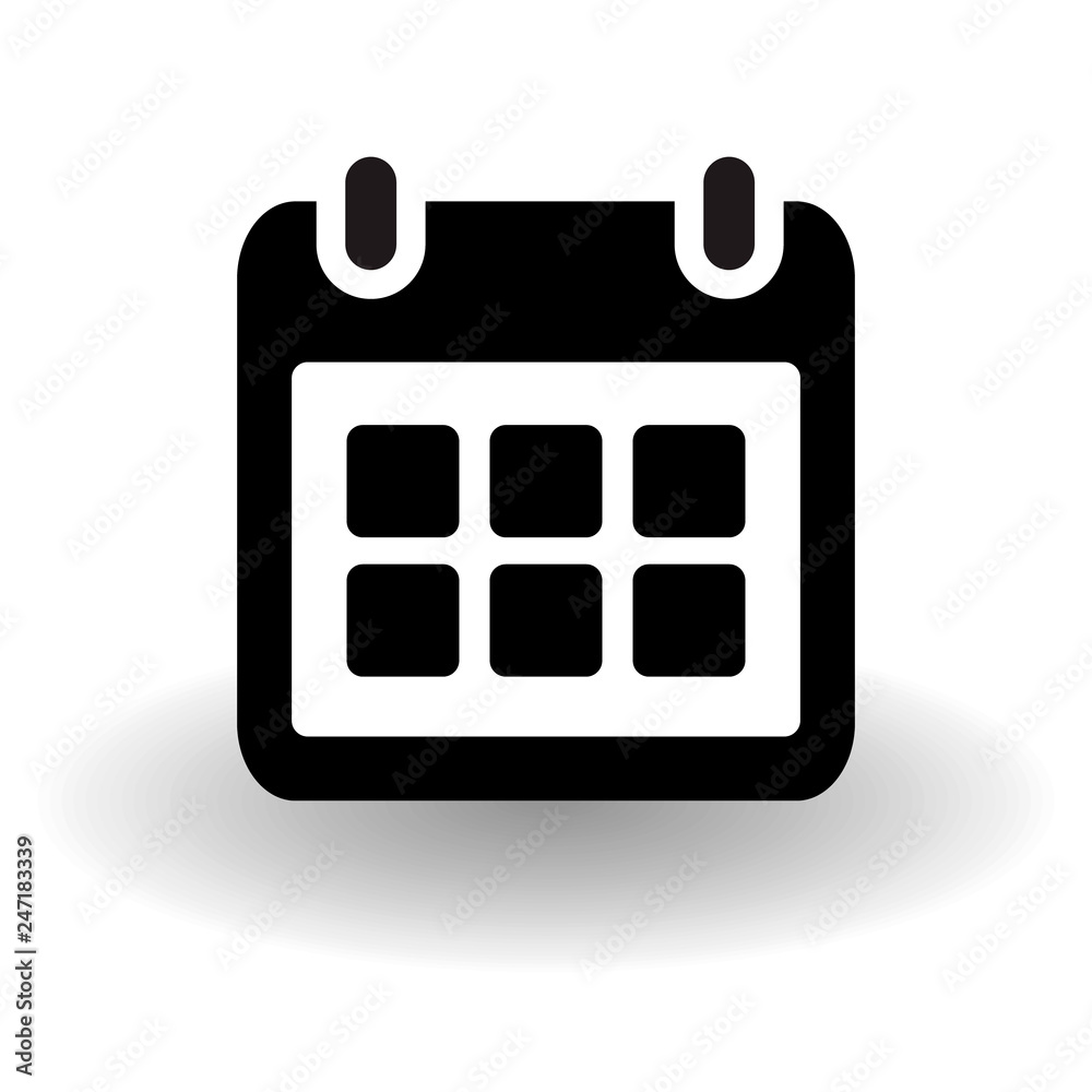simple flat calendar page, organizer,vector icon black and white with vector shadow, reminder event concept, eps 10