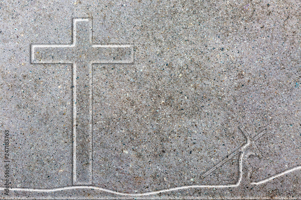 Pear-shaped cross Christ on the cement floor Vector Illustration.
