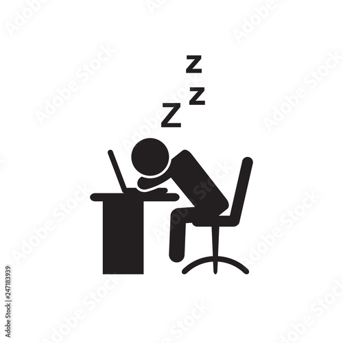 Person sleeping at work icon. Vector.