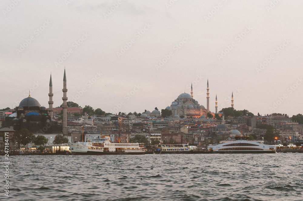 Sunset over blue mosque in istanbul