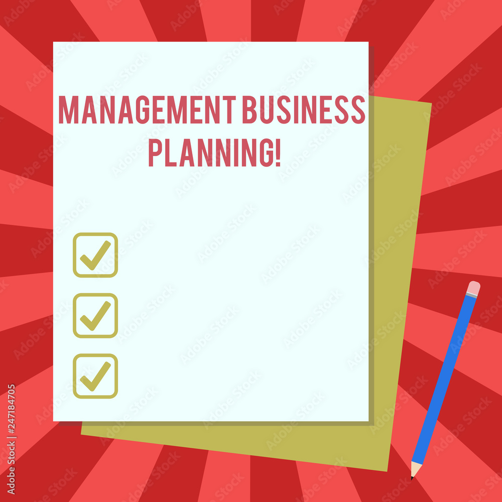 Word writing text Management Business Planning. Business concept for Focusing on steps to make business succeed Stack of Blank Different Pastel Color Construction Bond Paper and Pencil
