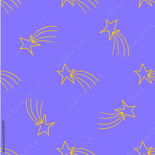 Print with hand drawn yellow outline stars on light purple background.