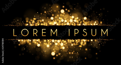 Golden light bokeh text template background