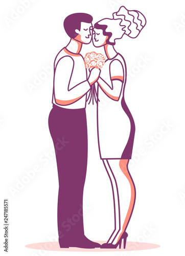 Romantic couple of man and woman fall in love. Vector illustration