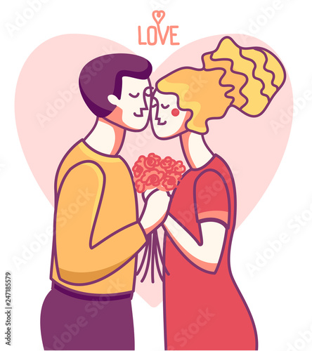 Happy Valentine day card. Love couple of man and woman in love