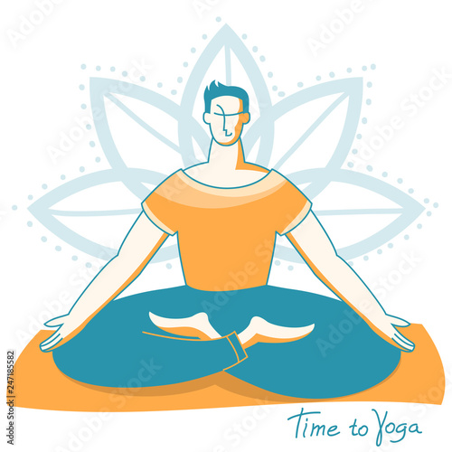 Yoga time. Young man in lotus position practicing yoga