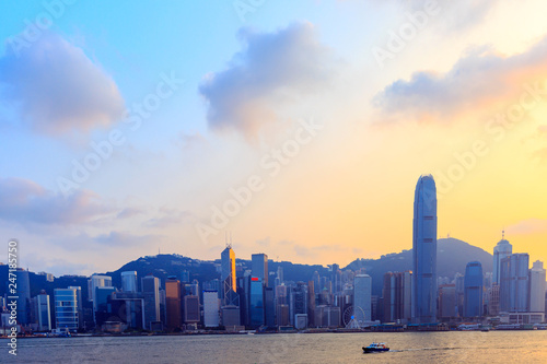 Skyline of Hong Kong at sunset. © kowitstockphoto