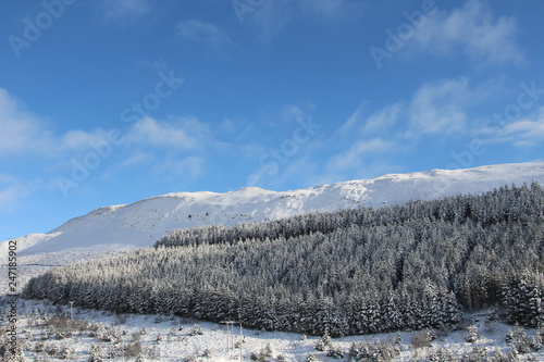 winter landscape with mountains and blue sky
