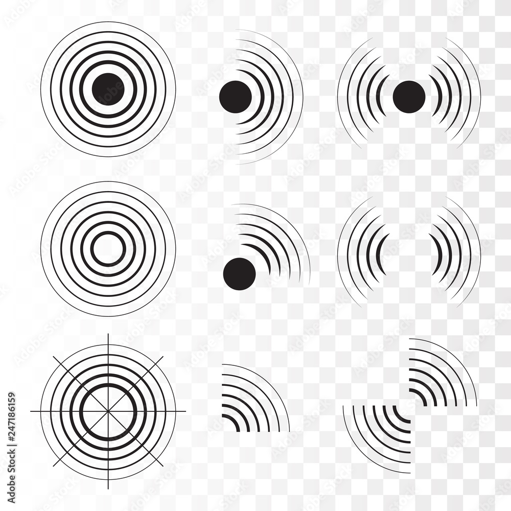 Set of radar icons. Sonar sound waves. Vector Stock ベクター | Adobe Stock