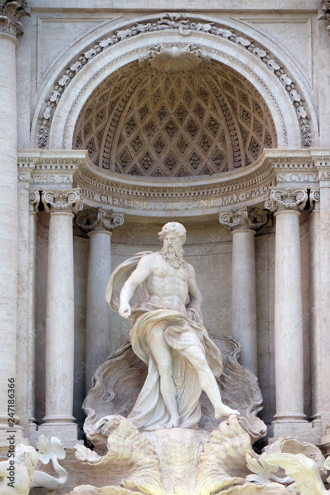 Ocean, the main statue of the Trevi Fountain in Rome. Fontana di Trevi is one of the most famous landmark in Rome, Italy Ocean, the main statue of the Trevi Fountain in Rome. Fontana di Trevi is one of the most famous landmark in Rome, Italy