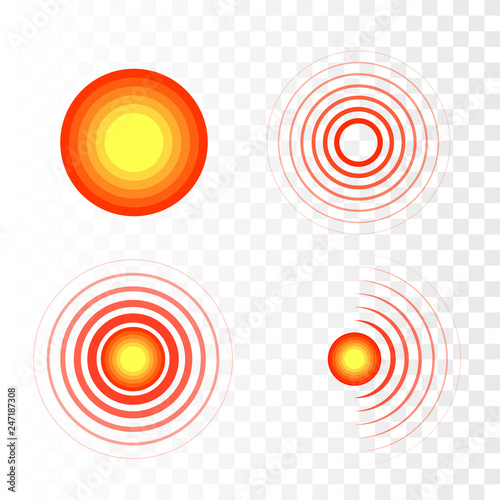 Pain symbols. Red circles of pain. Vector 