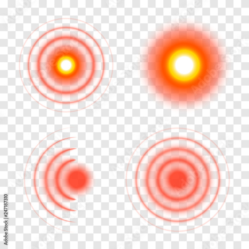 Pain symbols. Red circles of pain. Vector 