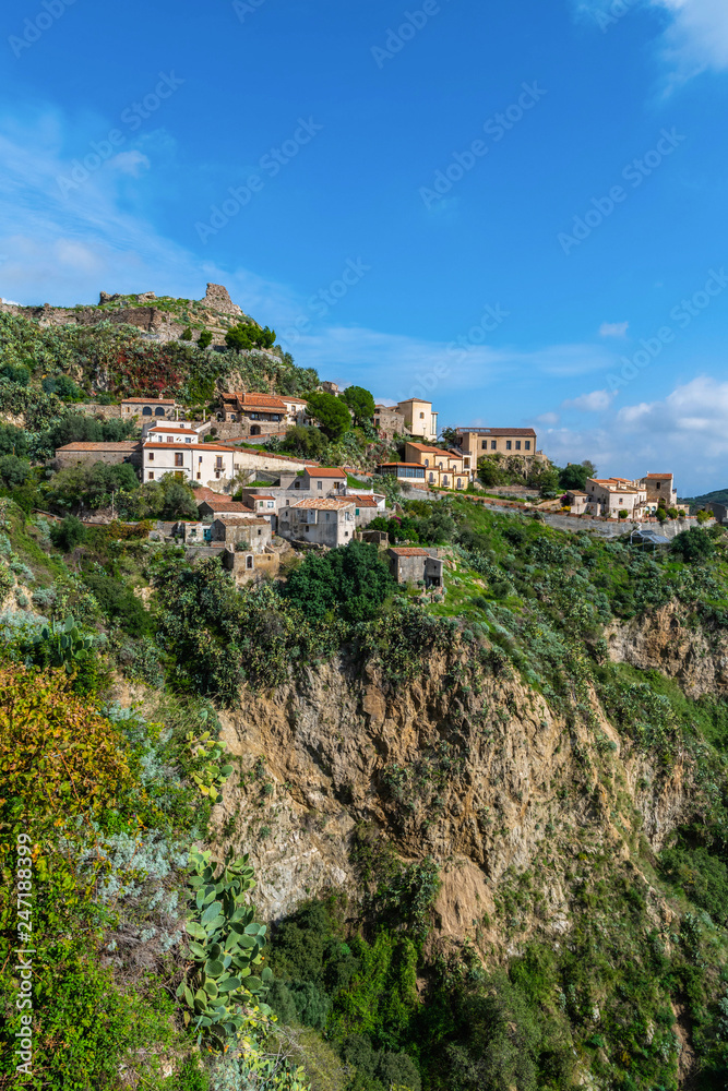 View of the famous mountain village Savoca in Sicily, Italy