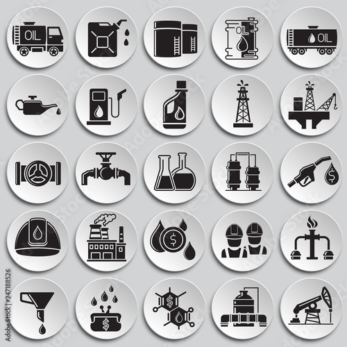 Oil industry icon set on plates background for graphic and web design, Modern simple vector sign. Internet concept. Trendy symbol for website design web button or mobile app