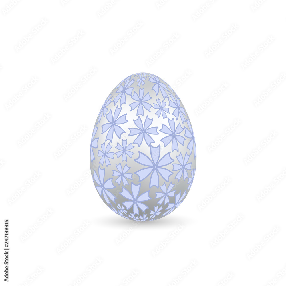 Easter egg 3D icon. Silver color egg, isolated white background. Pastel flower design, realistic decoration Happy Easter celebration. Holiday element. Shiny pattern. Spring symbol. Vector illustration Easter egg 3D icon. Silver color egg, isolated white background. Pastel flower design, realistic decoration Happy Easter celebration. Holiday element. Shiny pattern. Spring symbol. Vector illustration