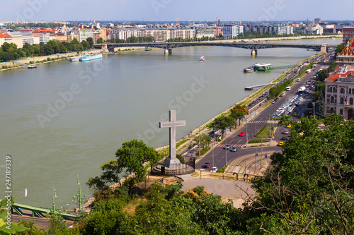 View from the Gelert Hill over the Danube River and the city of Budapest Hungary photo